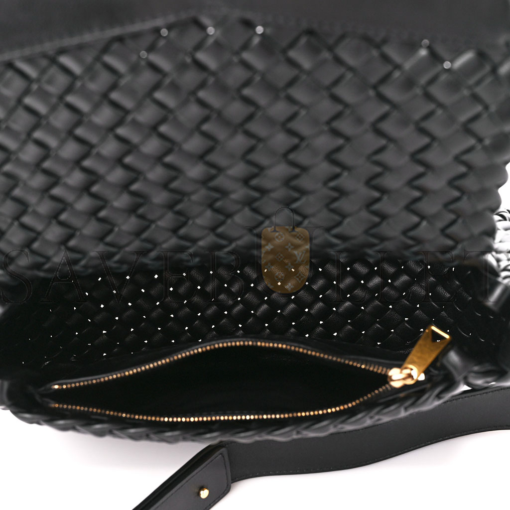 BOTTEGA VENETA NAPPA INTRECCIATO SMALL COBBLE SHOULDER BAG BLACK (26*21*9cm)